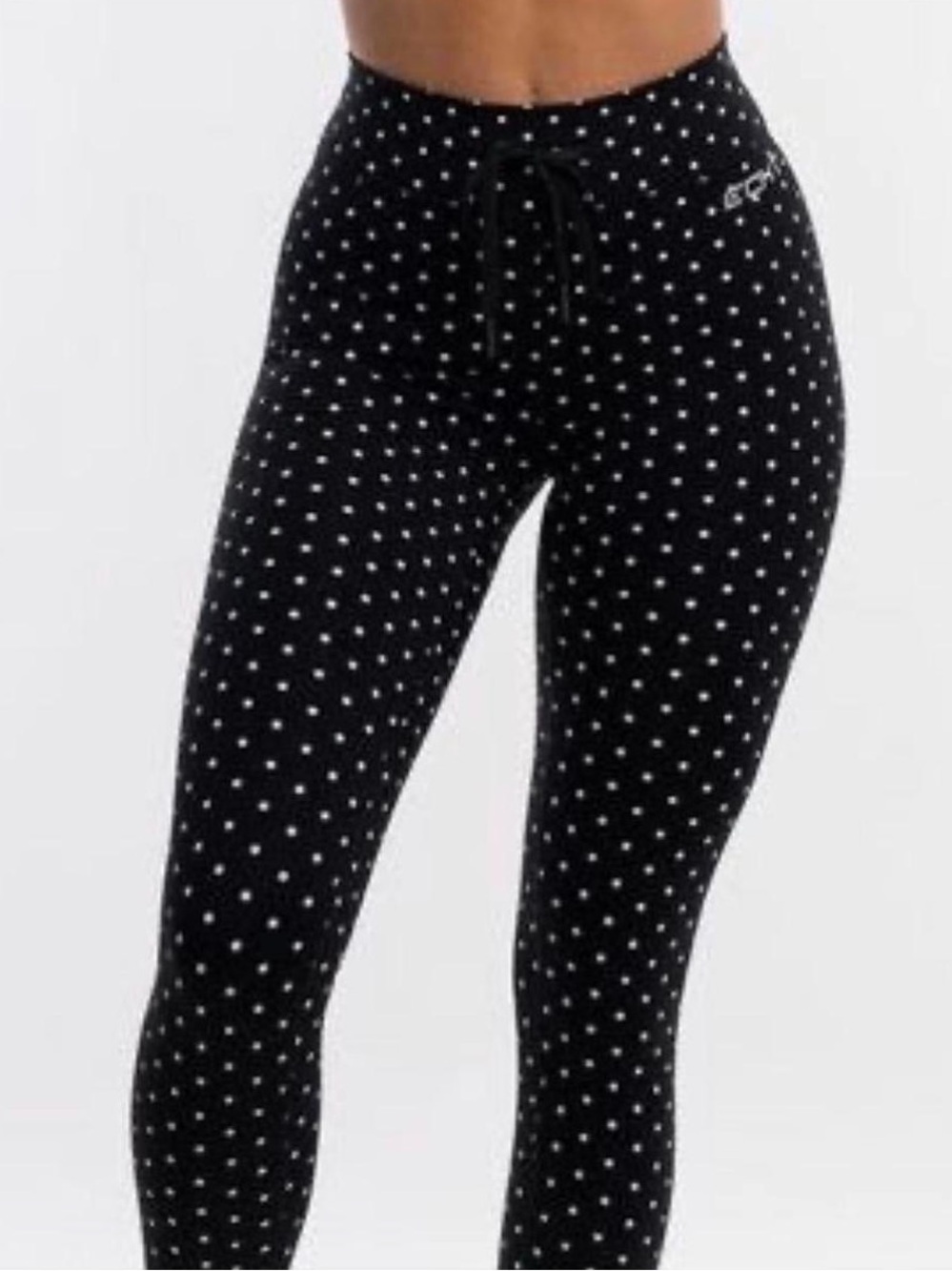 ECHT Black Leggings with White Polka Dot Print